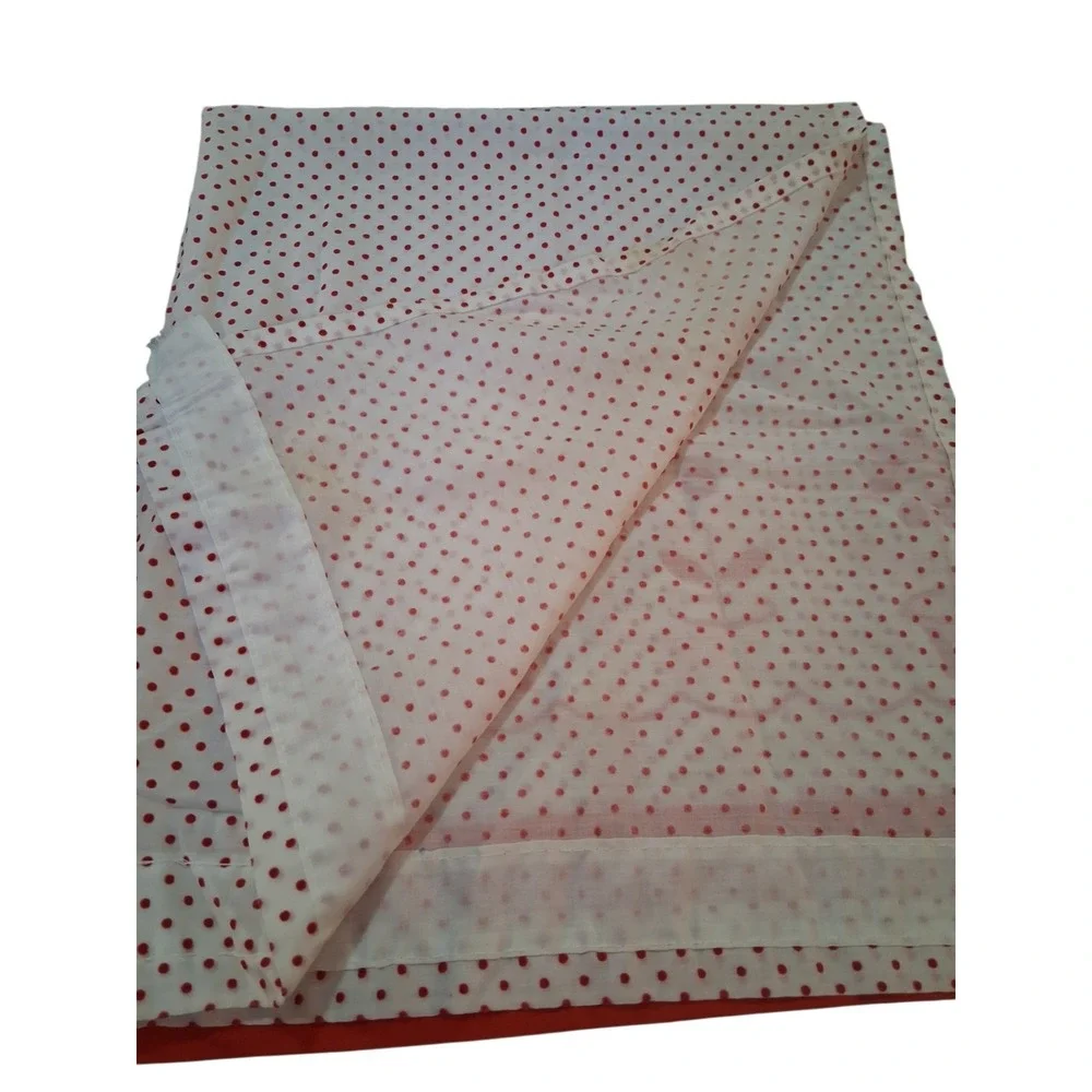 Vtg Cafe Curtains & Kitchen Valance Set Red White Polka Dot Flower Decor READ